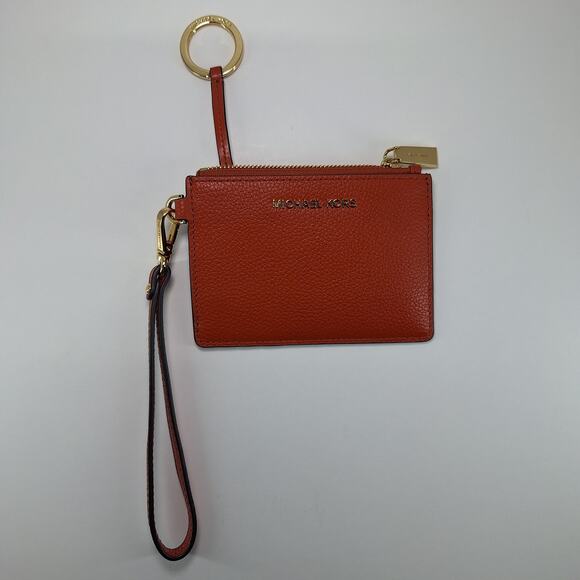 Michael Kors Jet Set Orange Pebble Leather Coin Purse Pouch Wallet Wristlet - Picture 10 of 14